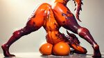 ai_generated anus ass_focus ass_up breast_press breasts cum cum_in_pussy dragon_girl dragon_tail furry furry_female horns lizard_girl lizard_tail nude nude_female orange_scales orange_skin pussy scales spikes_(anatomy) tail