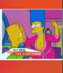  1boy 1girl 4_fingers bart_simpson big_breasts blonde_hair blue_hair breasts cleavage eyelashes female gif human human_only large_breasts long_hair male/female marge_simpson the_simpsons yellow_skin 