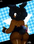  2023 ? big_ass black_hair bulge bulge_under_clothes bunny_ears bunnysuit dark-skinned_male dark_skin fazzinart femboy fishnets muscular_arms scars shy thick_thighs wide_hips 
