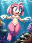 1girl ai_generated amy_rose anthro big_breasts breasts easy_diffusion female freediving furry gloves gloves_only hedgehog navel nipples nude ocean pussy sea sega skinny_dipping solo sonic_the_hedgehog_(series) swimming tagme underwater water