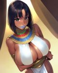  ai_generated big_breasts black_hair blue_lipstick breasts egyptian egyptian_female huge_breasts looking_at_viewer short_hair 