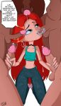 2023 chelsea_(ruby_gillman) cum cum_in_mouth cum_on_face cumshot dreamworks dripping_cum eyebrows eyelashes navel papersketch penis penis_in_mouth penis_sucking red_hair rubbing ruby_gillman unseen_male_face