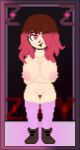 1girl alternate_version_available bete_noire betty_noire big_breasts boots breasts brown_hair female_only glitchtale long_socks nipples nude nude_female pixel_(artwork) pixel_art red_eyes red_hair undertale_au zixy_(artist)