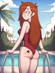  disney disney_channel forest_background gravity_falls long_hair looking_at_viewer palm_tree pool poolside red_hair swimsuit wendy_corduroy 