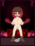 1girl alternate_version_available bete_noire betty_noire black_eyes boots breasts brown_hair female_only glitchtale nude pixel_(artwork) pixel_art red_eyes red_hair short_hair squirt undertale_au zixy_(artist)