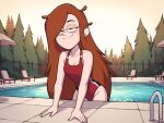  disney disney_channel forest_background gravity_falls long_hair looking_at_viewer pool poolside red_hair swimsuit wendy_corduroy 