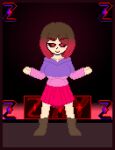  bete_noire betty_noire black_eyes boots brown_hair glitchtale pink_shirt purple_shirt red_eyes red_hair red_skin short_hair skirt 
