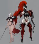 armor bdsm_outfit bondage_outfit bottomless long_boots long_hair red_hair redhead semi_nude short_hair sister_of_battle sisters_of_battle spikes sword topwear warhammer_(franchise) warhammer_40k whip white_hair