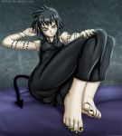  1girl artist_request barefoot bed black_nails breasts feet female foot medusa_gorgon nail_polish short_hair sitting soles solo soul_eater toes yellow_eyes yellow_nails 