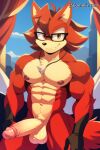1boy abs ai_generated balls biceps big_nipples big_pecs big_penis erection foreskin gadget_the_wolf glasses grin looking_at_viewer male male_only muscular naked naked_male navel nipples nude nude_male orange_eyes pecs penis red_body red_fur red_skin smile solo_male sonic_(series) sonic_the_hedgehog_(series) testicles watermark