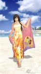  1girl 3d barefoot beach black_hair china_dress chinadress chinese_clothes dead_or_alive dead_or_alive_4 dress female highres kokoro_(doa) long_hair outdoors sky solo tecmo 