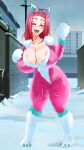 1girl blush booty_calls breasts closed_eyes commission cosplay furry furry_milf gigantic_breasts grin huge_breasts inkrait_(artist) light-skinned_female mature_female milf nipples nipples_through_clothes nutaku open_mouth pamela_(booty_calls) pink_hair smile 
