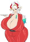 gigantic_ass gigantic_breasts headdress horn momiji_(artist) one_piece pipe ponytail white_hair yamato_(one_piece)