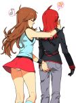  !? 1boy 1girl aqua_shirt art artist_request ass ass_grab bare_legs blue_(pokemon) brown_hair couple from_behind hetero kneepits legs long_hair long_sleeves musical_note nintendo pants pokemon pokemon_(game) pokemon_frlg pokemon_gsc pokemon_heartgold_and_soulsilver pokemon_hgss red_hair red_skirt shirt silver_(pokemon) skirt sleeveless sleeveless_shirt spoken_!? spoken_musical_note standing upskirt white_background 
