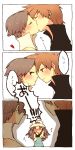  1girl 2boys blush comic kiss multiple_boys nintendo pokemon translated yaoi 