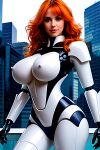  1girl ai_generated big_breasts cityscape female_focus long_hair looking_at_viewer nipples original red_hair robot_girl robot_humanoid robot_joints 