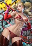  1girl alluring ann_takamaki arm_gloves athletic_female big_breasts blonde_hair blue_eyes ear_piercing earring edited female_abs fit_female gloves hairclip high_res lingerie long_hair looking_at_viewer navel navel_piercing neoartcore nudtawut_thongmai open_mouth persona persona_5 pigtails pink_gloves red_lingerie tail thick_thighs thigh_high_boots whip 