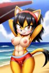  ai_generated beach breasts honey_the_cat mobians.ai nipples nuggeto sea seaside sega shorts sonic_the_hedgehog_(series) topless topless_female 