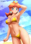  1girl alluring bikini breasts cleavage mario_(series) medium_breasts nintendo princess_daisy red_hair royalty tiara wet zel-sama 