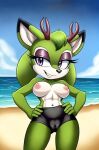  ai_generated beach breasts clove_the_pronghorn mobians.ai nipples nuggeto sea seaside sega shorts sonic_the_hedgehog_(series) topless topless_female 