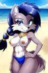  ai_generated beach breasts lupe_wolf mobians.ai nipples nuggeto sea seaside sega shorts sonic_the_hedgehog_(series) topless topless_female 