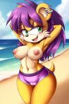  ai_generated beach breasts mina_mongoose mobians.ai nipples nuggeto sea seaside sega shorts sonic_the_hedgehog_(series) topless topless_female 