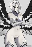  1girl 1girl 1girls absurd_res angel angel_wings arms_crossed black_lips black_wings breasts breedable child_bearing_hips colored_skin dark_nipples elbow_gloves feathered_wings female_focus female_only female_pubic_hair gloves grey_wings hazbin_hotel high_res looking_at_viewer lute_(hazbin_hotel) mommy mommy_kink navel_piercing nipple_piercing nipples nnerocchi nude piercing pubic_hair pubic_stubble pussy solo_female solo_focus stockings thick_thighs thighs two-tone_wings vivienne_medrano white_hair white_skin wings yellow_eyes 