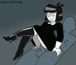 1boy 1girl adult_swim anal anal_sex creepy_susie gif goth goth_girl high_heel_boots holding sitting_on_lap the_oblongs
