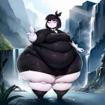 1girl adult_swim ai_generated big_belly creepy_susie fat_thighs flipping_off goth goth_girl huge_ass looking_at_viewer morbidly_obese the_oblongs thick_thighs