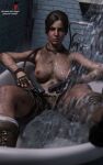 10:16 1girl 3d 3d_(artwork) 4k bathroom bathtub blush braid breasts brown_gloves brown_hair brown_shoes brunette closed_mouth dirt dirty dirty_face dirty_skin erect_nipples female_focus female_only fingerless_gloves gloves gun guns in_bathtub in_water lara_croft lara_croft_(cod) looking_at_viewer medium_breasts necklace nipples open_eyes partially_submerged patreon patreon_username roosterart shoes shoes_on shorts sink solo_female solo_focus subscribestar subscribestar_username tomb_raider topless topless_female video_game video_game_character video_game_franchise water wet