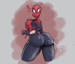 ! 1girl 2021 ass ass_focus big_ass bodysuit breast clothing cosplay hindquarters huge_ass large_ass looking_back marvel marvel_comics mask mayday_parker nitrowolf sideboob spider-girl spider-man_(series) spider_sense superheroine surprised thick_ass thick_thighs web webbing wide_hips