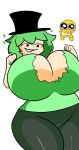  1girl big_breasts emijo green_hair mrs.jeniffer solo_female thick_thighs white_background 
