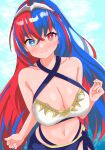  1girl 1girl 1girl absurd_res alear_(female)_(fire_emblem) alear_(fire_emblem) alluring alternate_costume bare_shoulders big_breasts bikini blue_eyes blue_hair blush breasts cleavage closed_mouth criss-cross_halter crossed_bangs female_only fire_emblem fire_emblem_engage hair_between_eyes halterneck heterochromia high_res long_hair looking_at_viewer multicolored_hair navel nintendo official_alternate_costume red_eyes red_hair smile split-color_hair swimsuit tiara two-tone_hair very_long_hair yuka7eile 