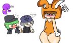 1boytrans 1trans 2boys angry blox1010(oc) bunnysuit hiper_(oc) jp20414(artist) mr.jeffrey orange_suit ourple_guy_(kiwiquest) purple_guy thicc_thighs