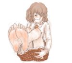  1girl ascot bare_legs barefoot blush checkered checkered_skirt covering_mouth feet female kazami_yuuka kuro_suto_sukii long_sleeves long_toenails outstretched_foot pov_feet red_eyes rough shirt simple_background sketch skirt soles solo toenails toes touhou white_background 