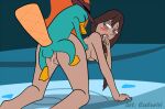 1girl beastiality blush brown_hair caluriri cum cum_drop cum_in_pussy cum_inside disney feral from_behind_position hair hat human larger_female lyla_lolliberry mammal monotreme perry_the_platypus phineas_and_ferb platypus pussy sex size_difference zoophilia
