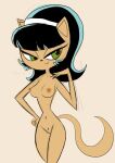 1girl 1girl 2020 accessory anthro aunt_maire black_hair breasts colored_sketch curvy_figure domestic_cat drpizzaboi1 felid feline felis front_view fur green_eyes hair hair_accessory hairband half-closed_eyes hand_on_hip high_res hourglass_figure kitty_katswell mammal narrowed_eyes nickelodeon nipples nude portrait small_waist standing t.u.f.f._puppy tan_body tan_fur three-quarter_portrait