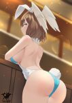  1girl 1girl alluring ass backless_outfit big_breasts blue_eyes brown_hair bunnysuit dat_ass eunie_(xenoblade) head_wings high_res highleg_leotard kaos_art leotard light-skinned_female light_skin long_hair nintendo thick_thighs wings wings_on_head xenoblade_(series) xenoblade_chronicles_3 