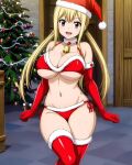  1girl big_breasts bikini blonde_hair breasts christmas christmas_ornaments fairy_tail long_hair lucy_heartfilia mature_female open_mouth panties pervert pervert_female red_bikini red_panties sexually_suggestive 
