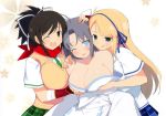  3_girls asuka_(senran_kagura) breast_grab breast_lift breasts cleavage clothing homura_(senran_kagura) huge_breasts katsuragi_(senran_kagura) multiple_girls senran_kagura yuri 