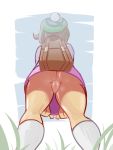  1girl ass clothed female female_only female_protagonist_(pokemon_ss) mcflytheyella no_panties no_panties_under_skirt outdoor outside pokemon pokemon_ss pussy skirt solo standing upskirt 