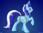  1girl anus ass blush cutie_mark female female_only female_unicorn friendship_is_magic horn looking_at_viewer minuette_(mlp) my_little_pony nude pussy pussy_juice sex_toy solo standing tail unicorn vaginal vaginal_insertion vaginal_juices 
