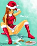  2008 christmas cookie dc_comics dcau green_eyes john_joseco milk panties santa_hat spread_legs starfire teen_titans thong-revolution 