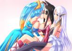 3_girls ahri breast_grab breasts cleavage female_only grabbing grabbing_from_behind groping league_of_legends multiple_girls sona yuri 