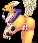  1girl 1girl 2016 absurd_res anthro anus ass blush breasts clitoris clothing daimo digimon fur furry gloves high_res nipples presenting presenting_hindquarters pussy renamon yellow_fur 
