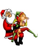 between_breasts breasts candy_cane cartoon_network christmas cosplay curly_hair drago-flame elf green_eyes hourglass_figure izzy_(tdi) navel orange_hair owen_(tdi) santa_costume size_difference thick_ass thick_legs thick_thighs total_drama_island vaginal