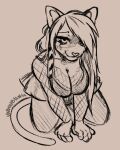 1girl anthro anthro_only artist_name breasts emo female_only furry furry_female looking_at_viewer monochrome scene_hair scenecore sketch softcore suggestive suggestive_look suggestive_pose undoubting_(artist) unfinished
