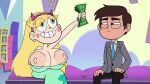  1boy 1girl blonde_hair blue_eyes breasts brown_eyes brown_hair canon_couple dollar_bills horns marco_diaz nipples star_butterfly star_vs_the_forces_of_evil 