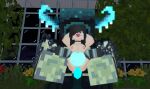 1girl belly_inflation black_hair breasts breasts cum fucked minecraft minecraft_mob minecraft_xxx penis penis pool pussy pussy_lips red_eyes sex socks socks_only trees warden_(minecraft)
