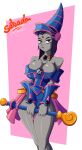  artist_name big_breasts dark_magician_girl dark_magician_girl_(cosplay) hat huge_breasts miniskirt older older_female pale_skin purple_eyes purple_hair raven_(dc) short_hair teen_titans teen_titans_(television_series) young_adult young_adult_female young_adult_woman yu-gi-oh! 